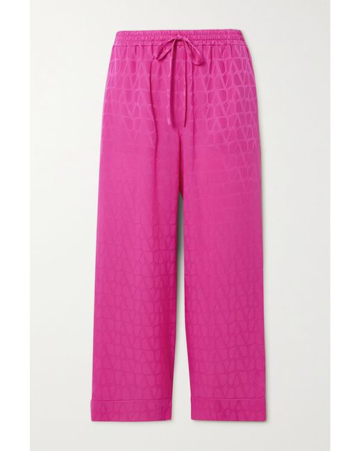 Valentino Garavani Cropped Silk Satin-jacquard Pajama-style Pants