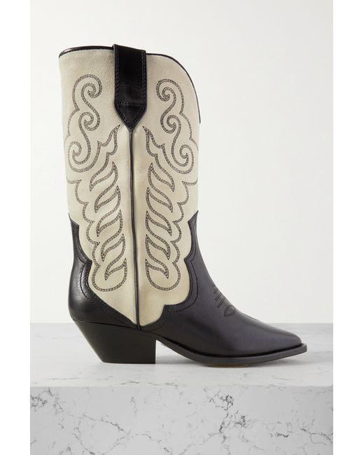 Isabel Marant Duerto Embroidered Leather-trimmed Suede Ankle Boots