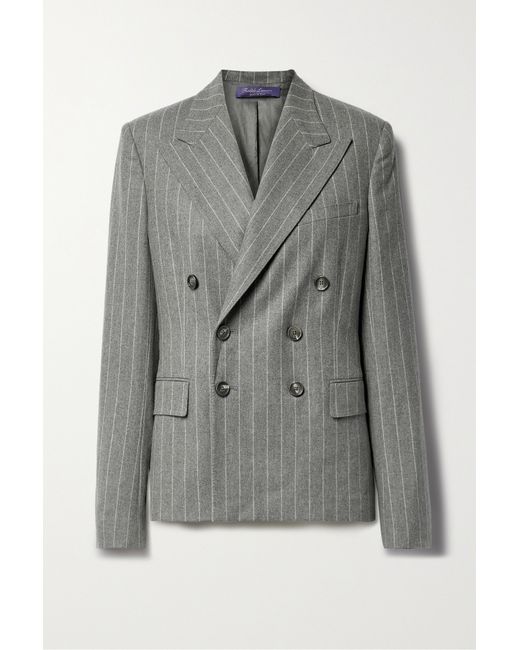 Ralph Lauren Collection Safford Double-breasted Pinstriped Wool Blazer