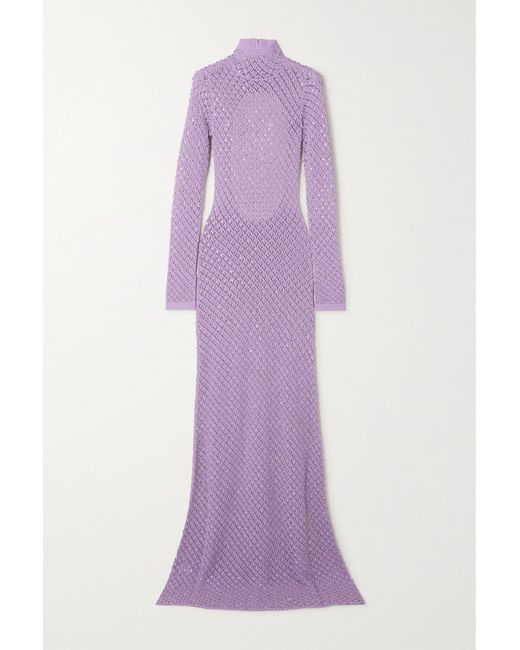 David Koma Open-back Crystal-embellished Pointelle-knit Maxi Dress