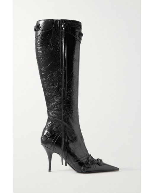 Balenciaga Le Cagole Studded Crinkled-leather Knee Boots