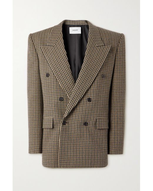 Saint Laurent Double-breasted Checked Wool-blend Blazer