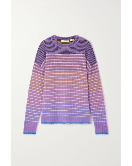 Zankov Leonard Striped Knitted Sweater Lavender
