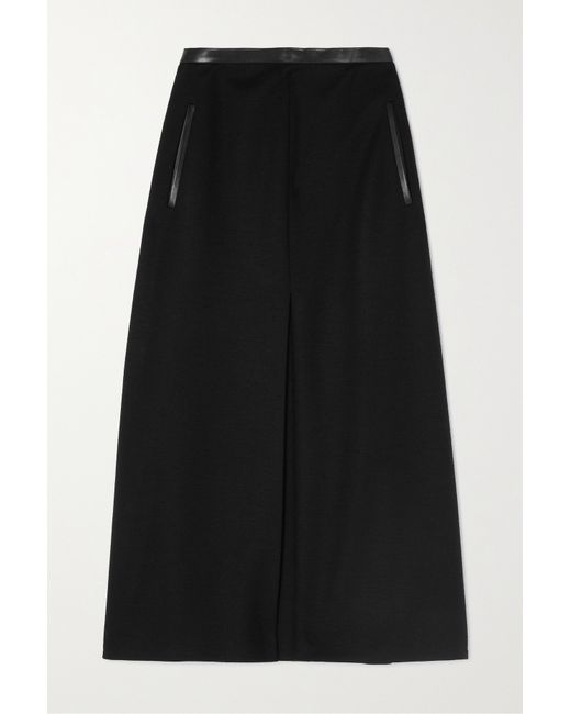 Saint Laurent Leather-trimmed Wool-blend Midi Skirt