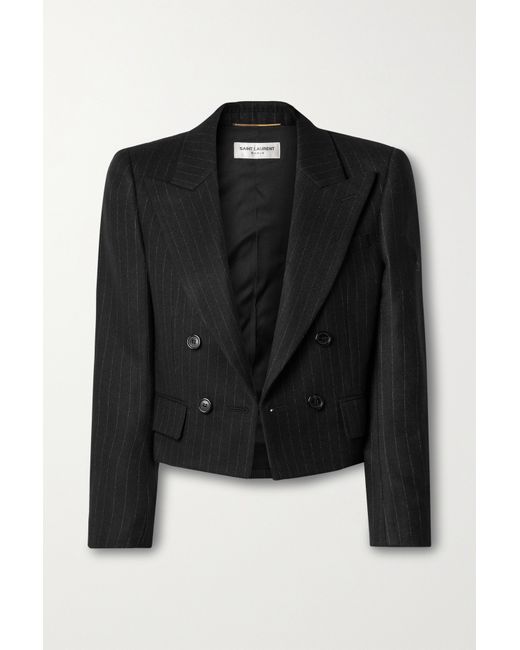 Saint Laurent Cropped Pinstriped Wool And Cotton-blend Twill Blazer