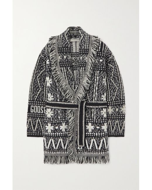 Golden Goose Journey Belted Fringed Fair Isle Alpaca And Wool-blend Cardigan