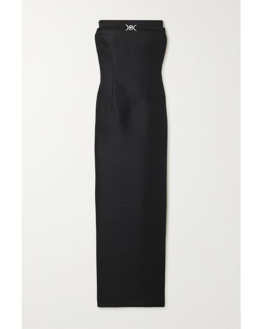 Versace Strapless Embellished Wool And Silk-blend Midi Dress
