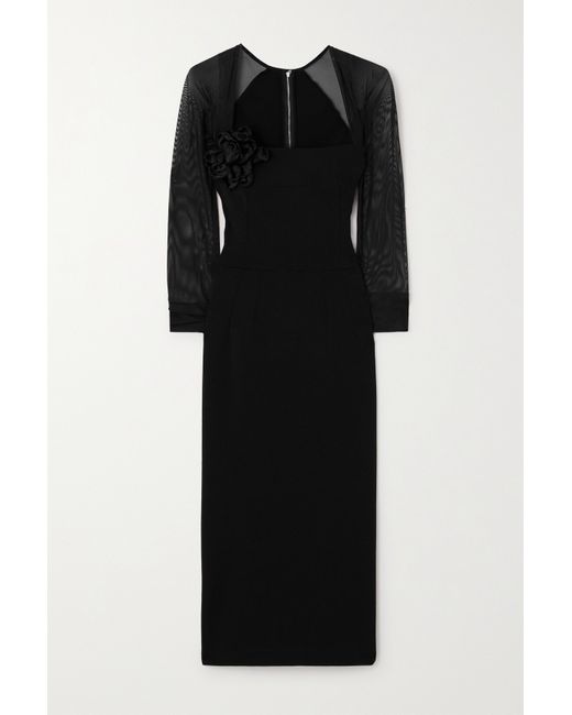Dolce & Gabbana Appliquéd Tulle-trimmed Stretch-jersey Midi Dress
