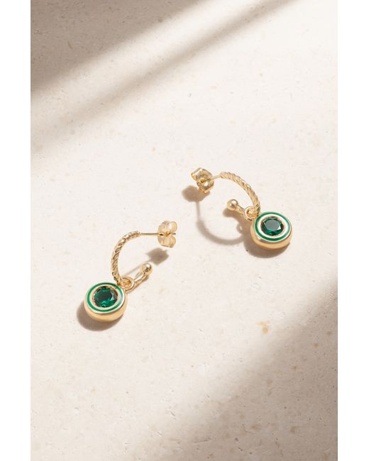 Alison Lou Madison 14-karat Gold Laboratory-grown Emerald And Enamel Earrings