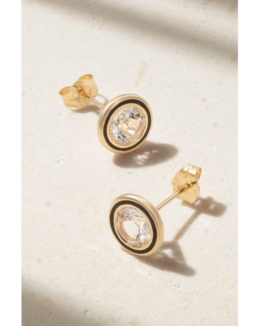 Alison Lou Madison 14-karat Gold Laboratory-grown Topaz And Enamel Earrings