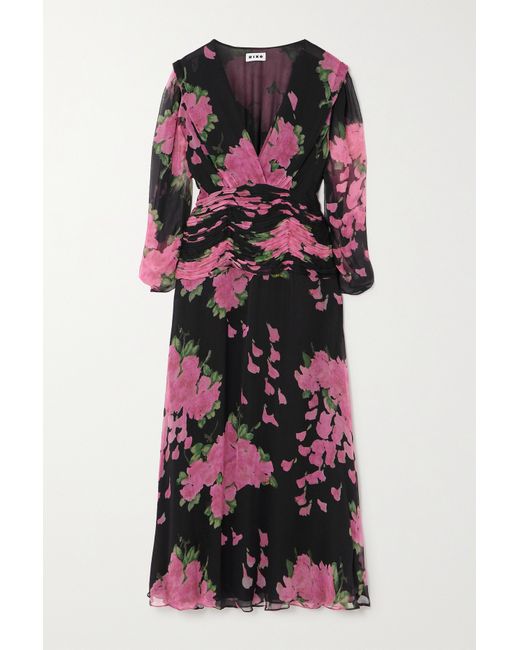 rixo Racquel Ruched Floral-print Devoré-velvet Midi Dress