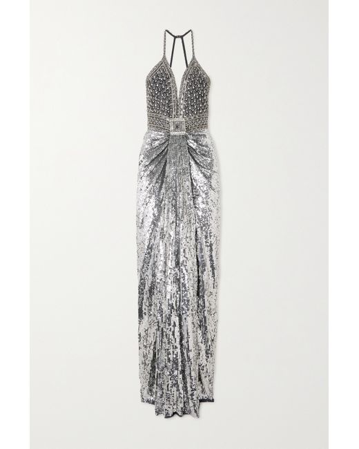 Jenny Packham Hero Crystal-embellished Sequined Tulle Halterneck Gown