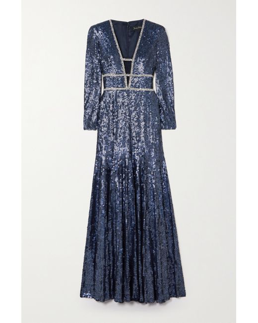 Jenny Packham Celestia Crystal-embellished Sequined Tulle Gown Navy
