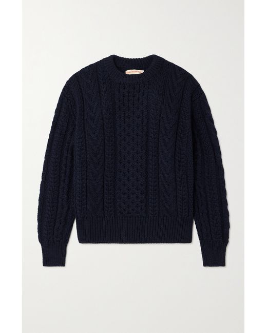 Daughter Net Sustain Aran Cable-knit Wool Sweater Navy