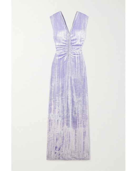 Bottega Veneta Ruched Velvet Maxi Dress Lilac