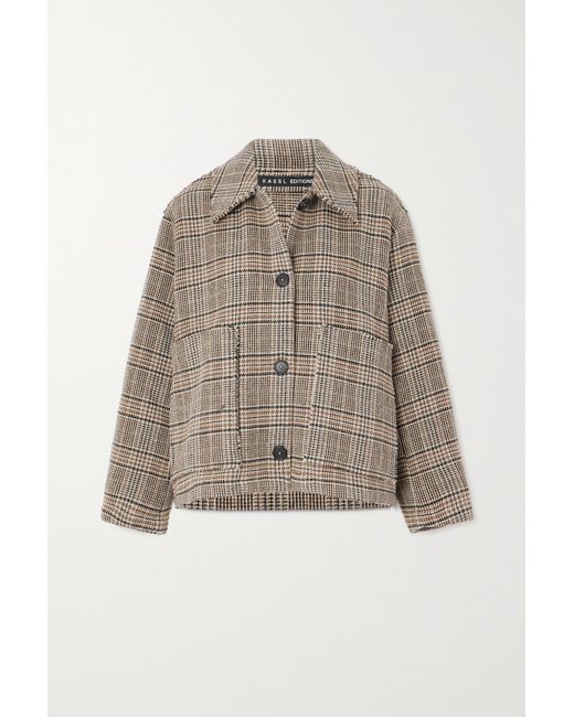Kassl Editions Distressed Checked Wool-blend Coat Camel