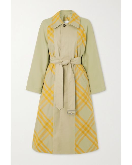 Burberry Appliquéd Belted Checked Cotton-gabardine Trench Coat Neutral