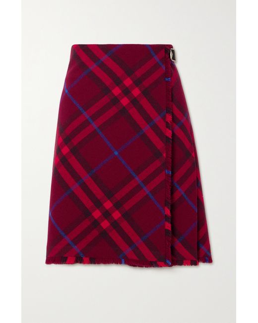 Burberry Wrap-effect Checked Wool Skirt