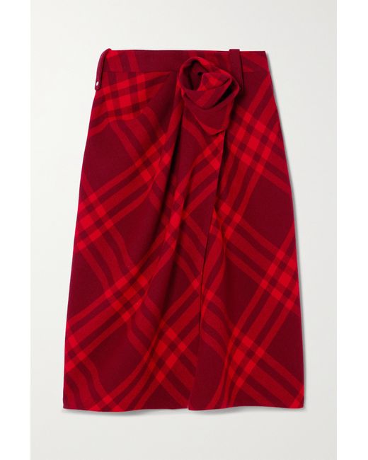 Burberry Wrap-effect Checked Wool Midi Skirt