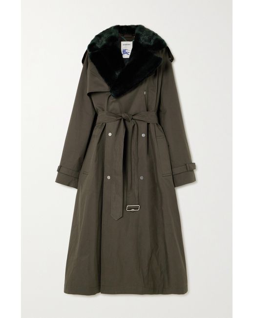 Burberry Convertible Faux Fur-trimmed Cotton-canvas Trench Coat Dark