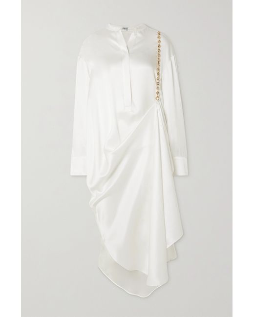 Loewe Draped Asymmetric Chain-embellished Silk-satin Shirt Dress
