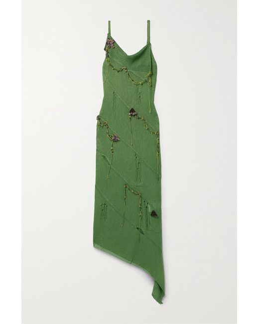 Acne Studios Distressed Crochet-trimmed Knitted Maxi Dress Sage