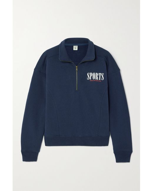 Sporty & Rich Sports Printed Cotton-jersey Sweatshirt Navy