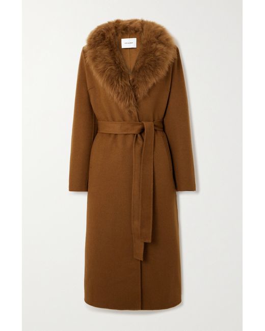 Yves Salomon Belted Shearling-trimmed Wool And Cashmere-blend Coat