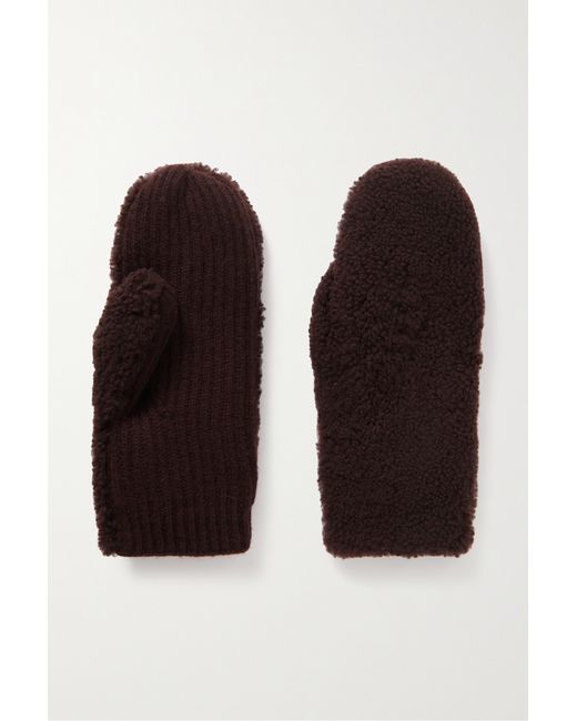 Yves Salomon Shearling And Ribbed Wool Cashmere-blend Mittens