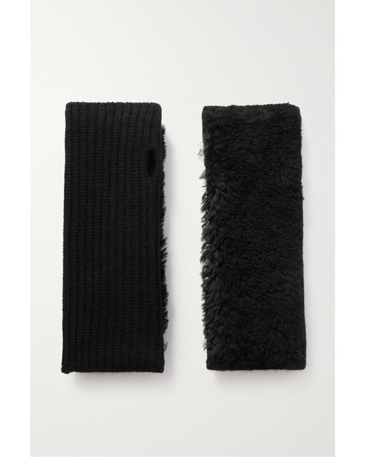 Yves Salomon Shearling And Ribbed Wool Cashmere-blend Fingerless Mittens
