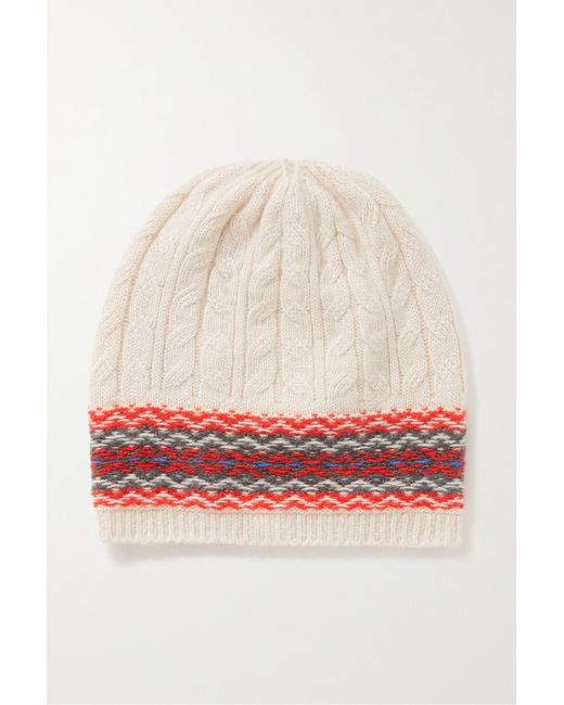 Johnstons of Elgin Reversible Fair Isle Cable-knit Cashmere Beanie