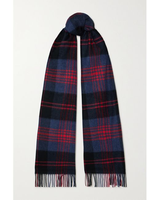 Johnstons of Elgin Fringed Checked Cashmere Scarf Navy