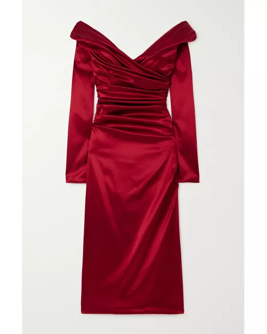 Dolce & Gabbana Off-the-shoulder Pleated Satin Midi Dress