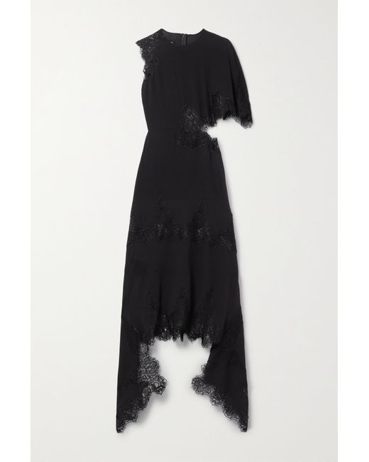 Stella McCartney Net Sustain Asymmetric Guipure Lace-trimmed Organic Silk-georgette Midi Dress