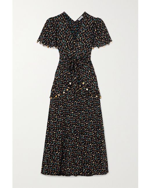 rixo Jane Belted Printed Silk-chiffon Maxi Dress