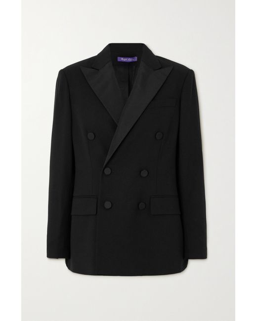 Ralph Lauren Collection Shelden Double-breasted Twill-trimmed Wool-crepe Blazer