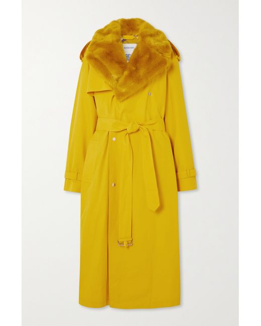 Burberry Oversized Faux Fur-trimmed Cotton-gabardine Trench Coat