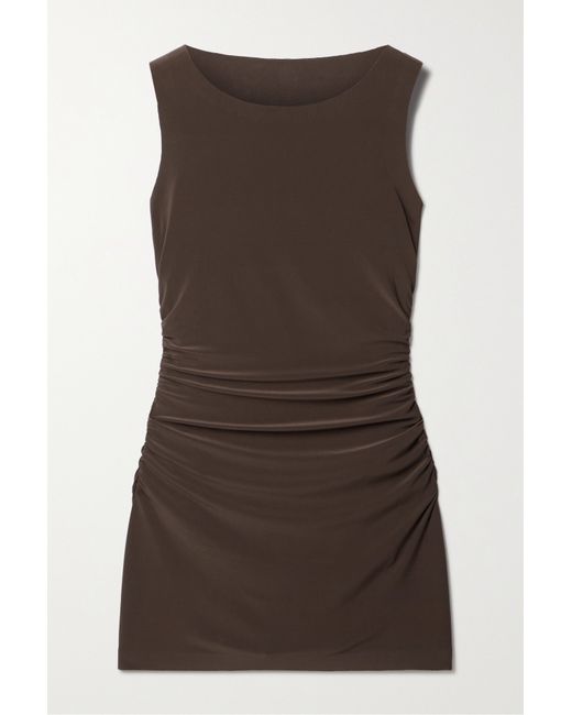 Norma Kamali Ruched Stretch-jersey Mini Dress Chocolate