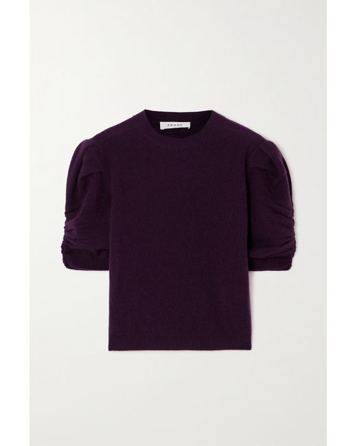 Frame Ruched Recycled Cashmere And Wool-blend Sweater Plum