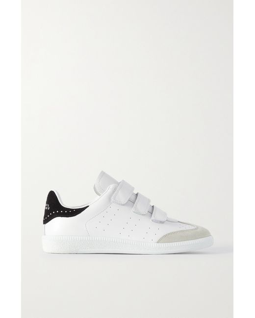 Isabel Marant Beth Crystal-detailed Perforated Suede-trimmed Leather Sneakers