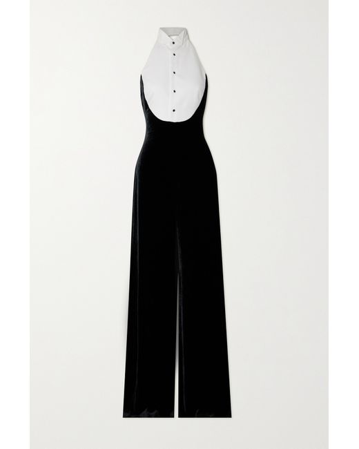 Ralph Lauren Collection Illeana Two-tone Piqué And Velvet Halterneck Jumpsuit