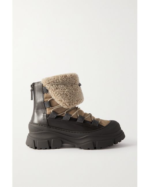 Brunello Cucinelli Shearling-trimmed Leather And Suede Boots