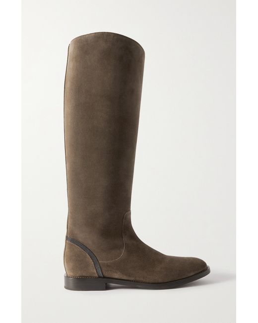 Brunello Cucinelli Bead-embellished Suede Knee Boots
