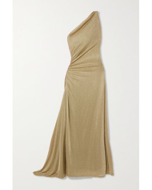 Tove Vivien One-shoulder Ruched Metallic Knitted Maxi Dress
