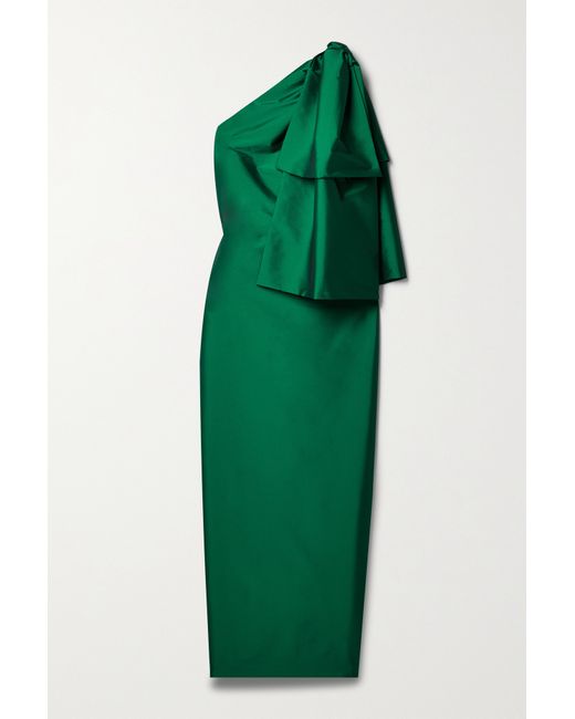 Bernadette Josselin One-shoulder Bow-detailed Taffeta Midi Dress Emerald
