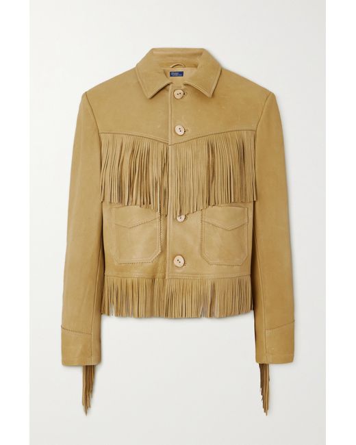 Polo Ralph Lauren Fringed Leather Jacket Tan