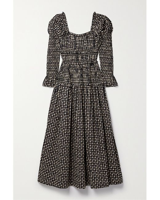 Dôen Bellamy Shirred Printed Organic Cotton-poplin Maxi Dress