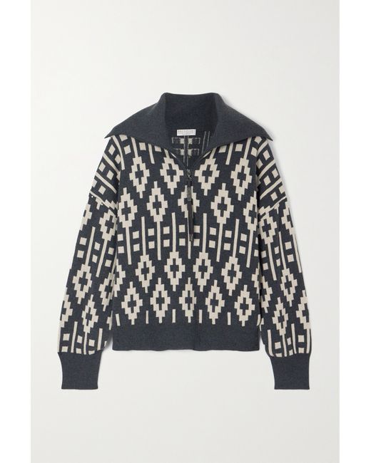 Brunello Cucinelli Wool Cashmere And Silk-blend Jacquard Sweater