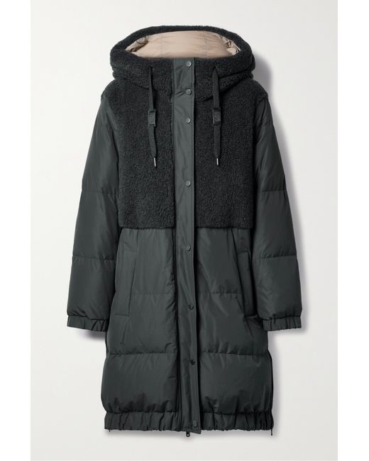 Brunello Cucinelli Hooded Bead-embellished Quilted Wool-blend Fleece-trimmed Shell Coat Navy