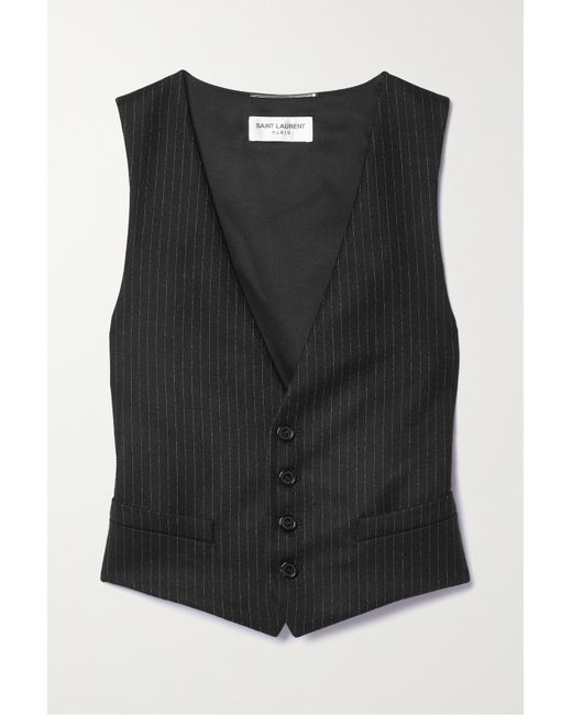 Saint Laurent Silk-satin And Pinstriped Wool Cotton-blend Vest